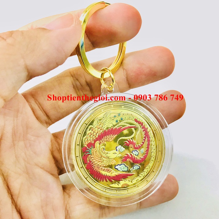 Móc Khóa Xu Phụng Hoàng Lửa In Màu Vàng - SP005323 